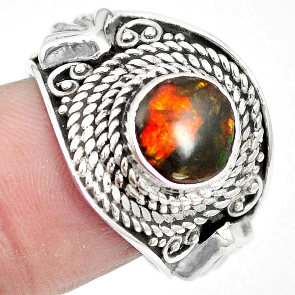 Natural multi color ammolite (canadian) 925 silver ring size 8 m61279