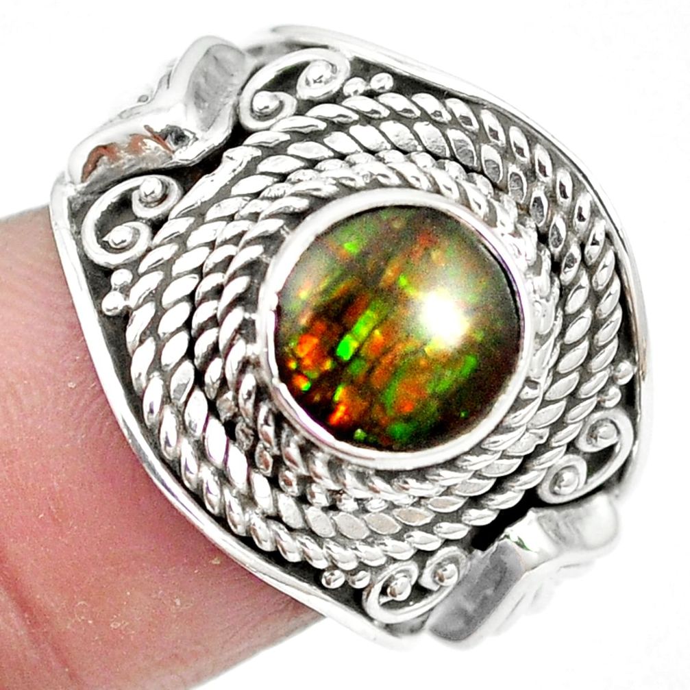 Natural multi color ammolite (canadian) 925 silver ring size 7 m61280