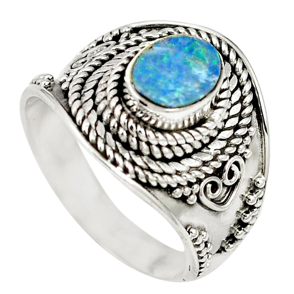 Natural blue doublet opal australian 925 silver ring jewelry size 8 m61321