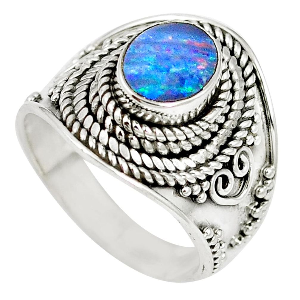 Natural blue doublet opal australian 925 silver ring jewelry size 6 m61322