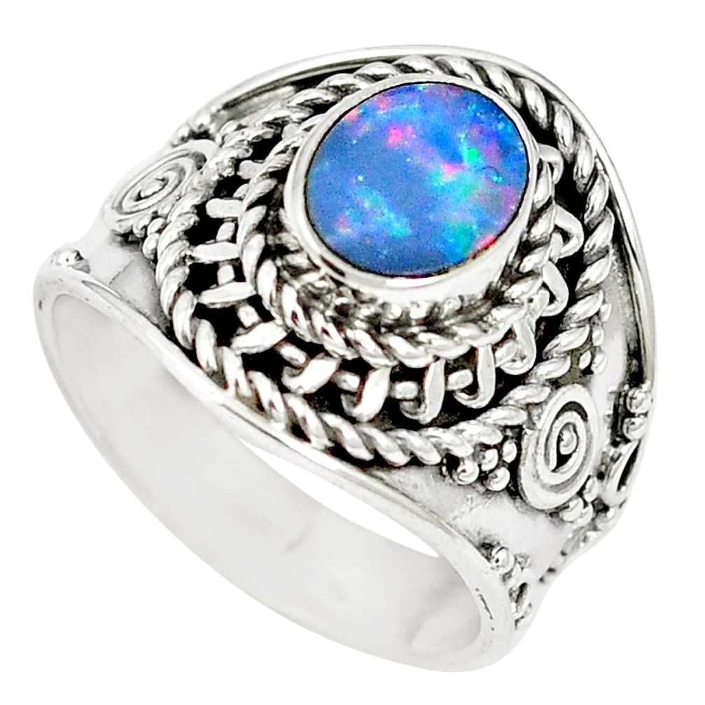 Natural blue doublet opal australian 925 silver ring jewelry size 6 m61323