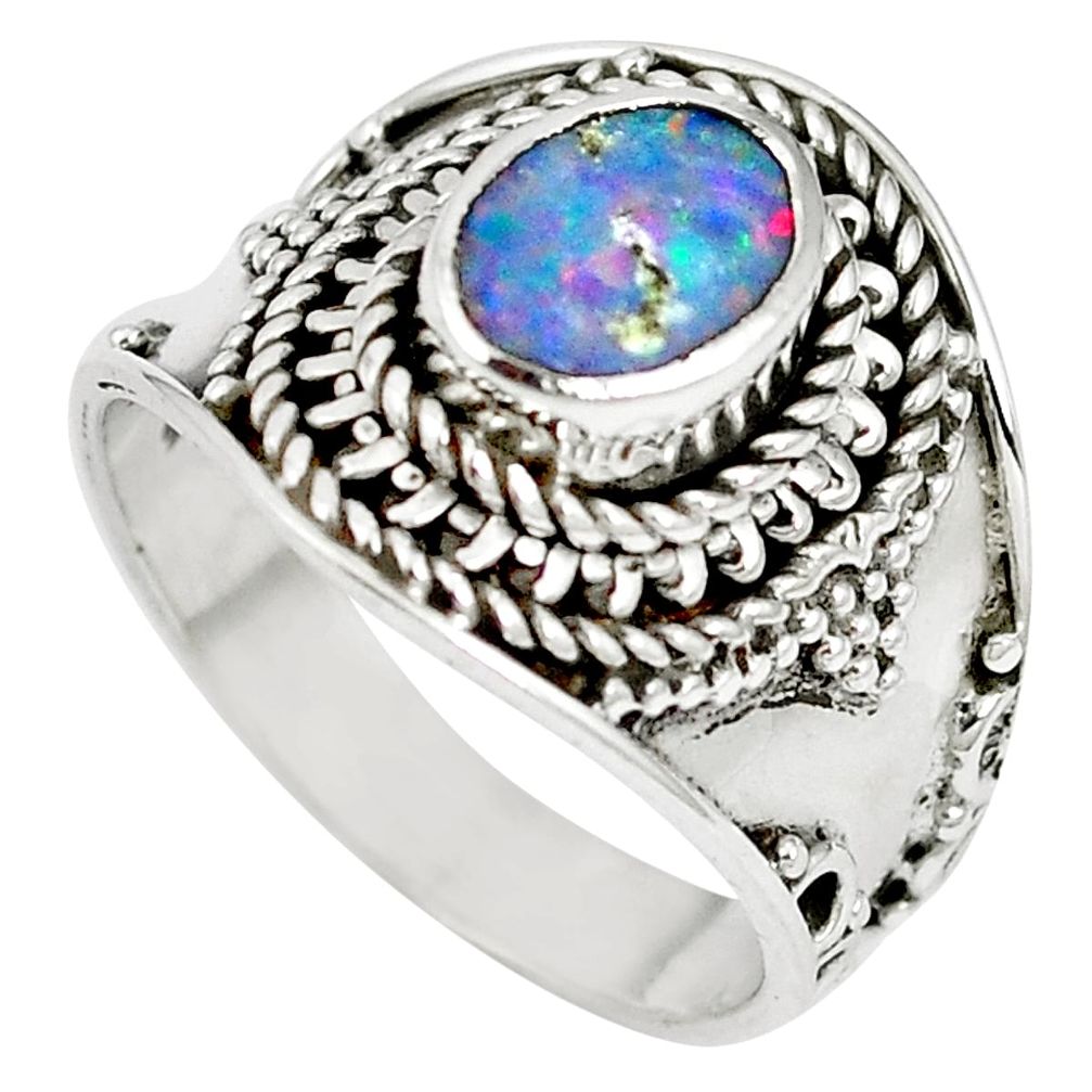 925 sterling silver natural blue doublet opal australian ring size 7 m61330