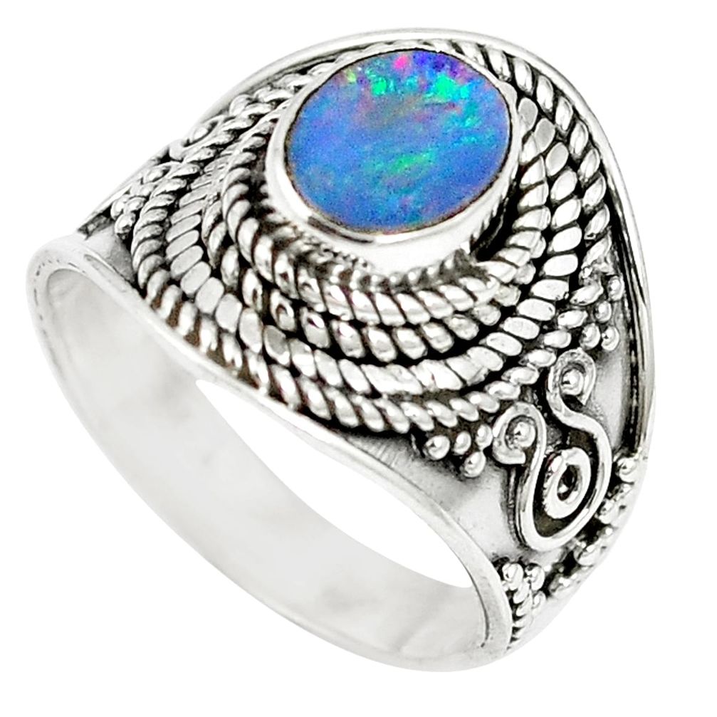 925 sterling silver natural blue doublet opal australian ring size 6 m61334