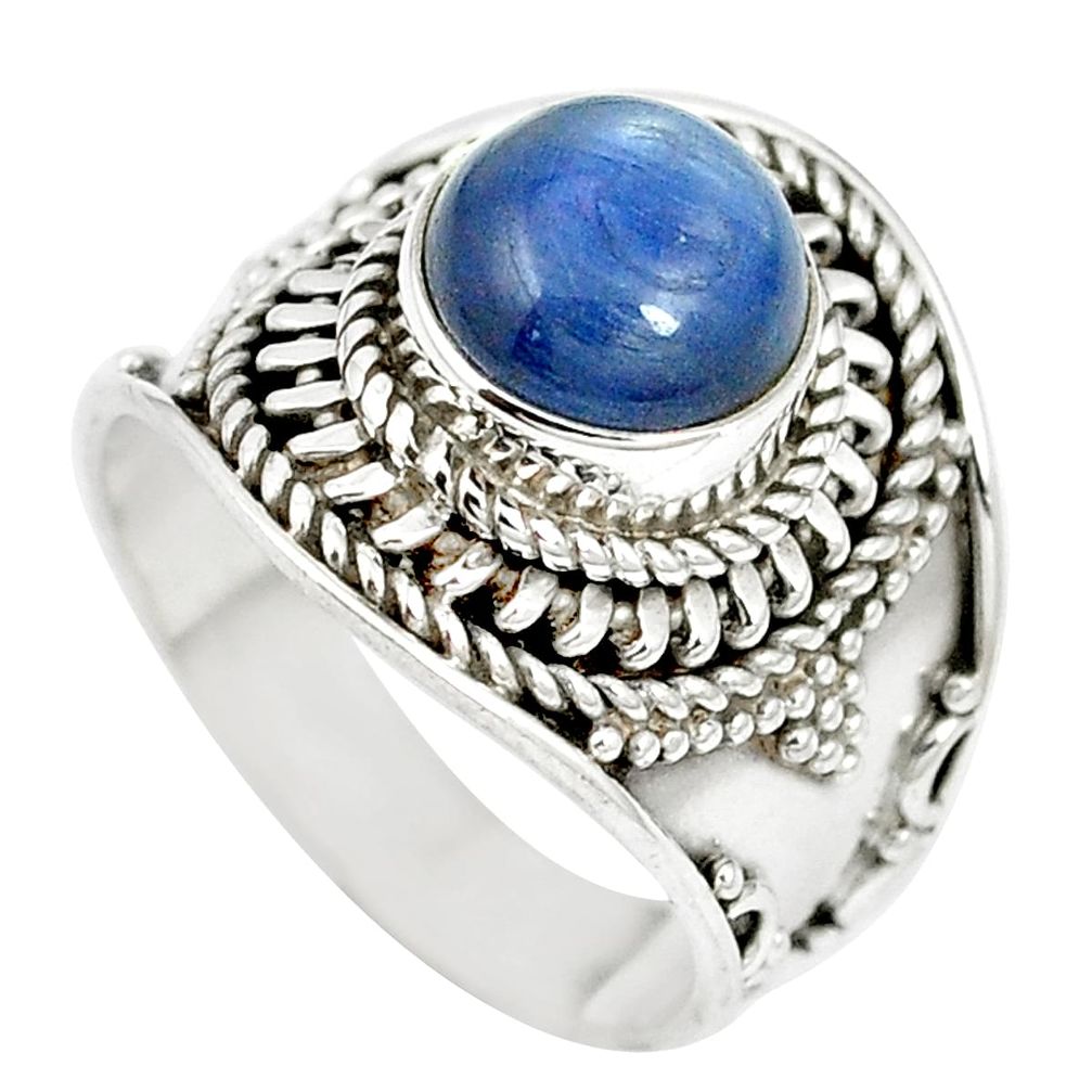 Natural blue kyanite round 925 sterling silver ring jewelry size 6 m61360