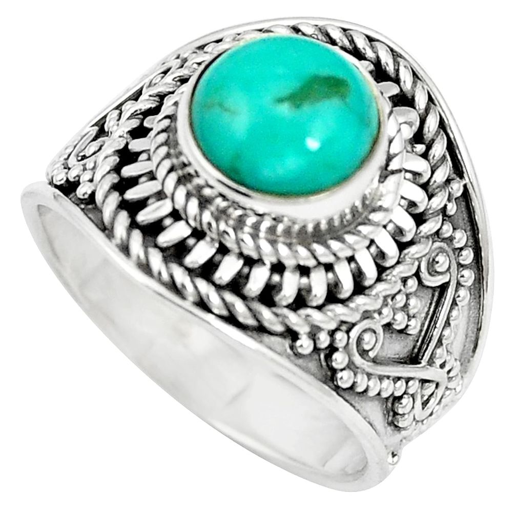 Natural green turquoise tibetan 925 sterling silver ring size 7 m61363