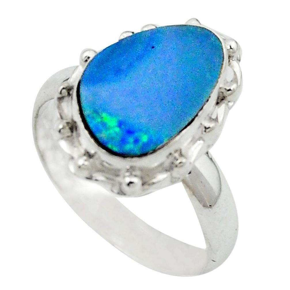 Natural blue doublet opal australian 925 silver ring jewelry size 7.5 m61542