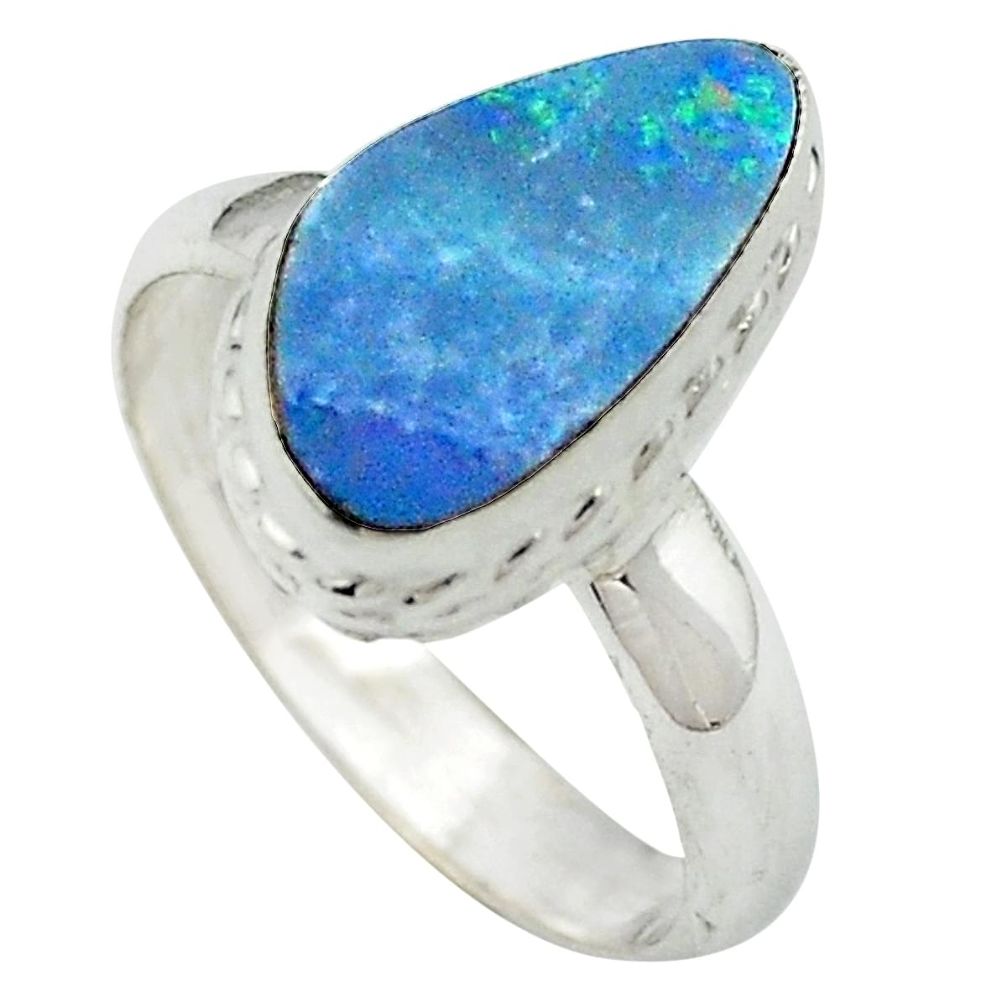 Natural blue doublet opal australian fancy 925 silver ring size 7.5 m61551