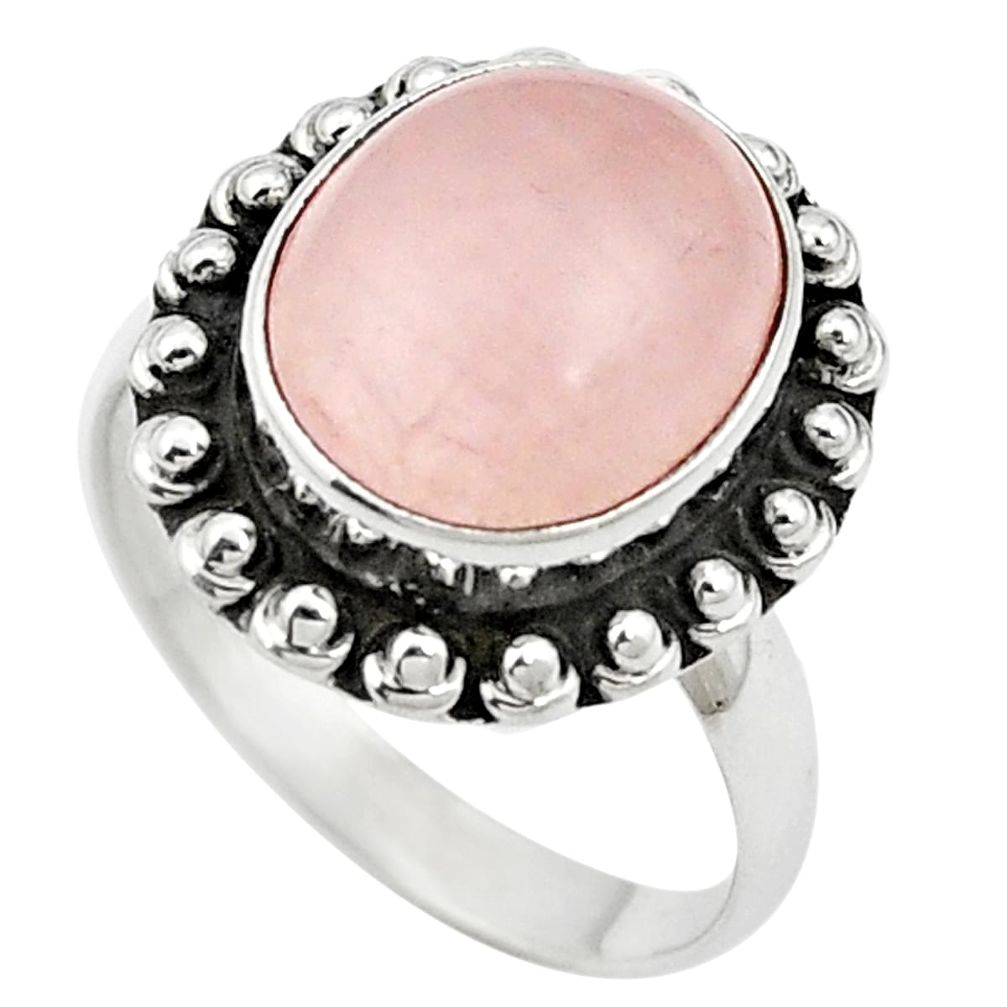 Natural pink rose quartz 925 sterling silver ring jewelry size 6.5 m61583