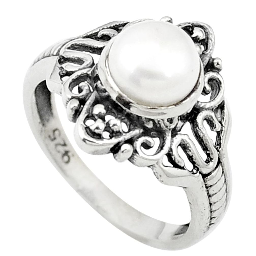 925 sterling silver natural white pearl round ring jewelry size 6 m61585