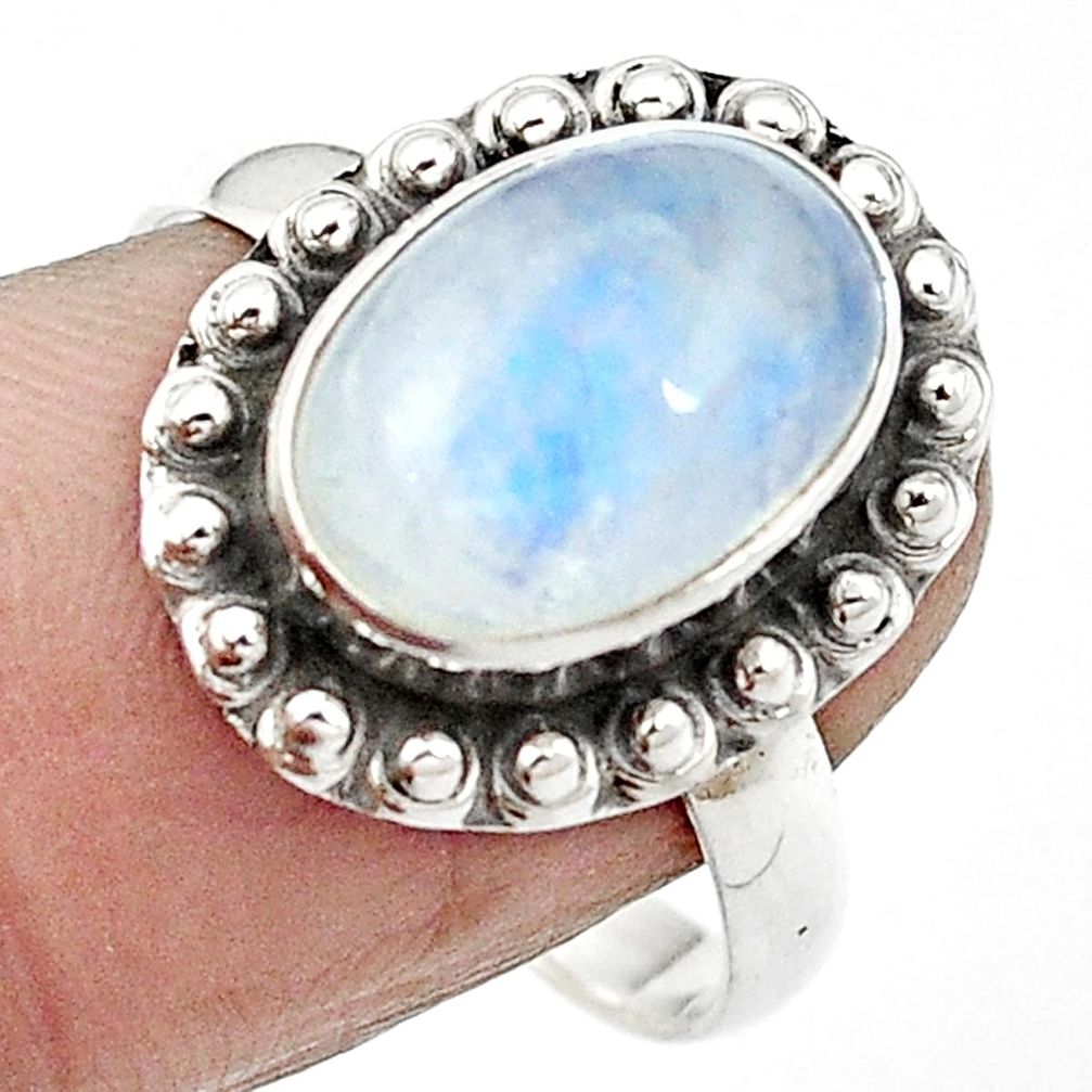 925 sterling silver natural rainbow moonstone oval ring size 8.5 m61598