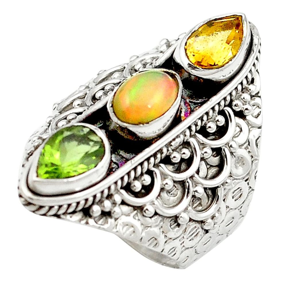 Natural multi color ethiopian opal 925 silver ring jewelry size 7.5 m61781