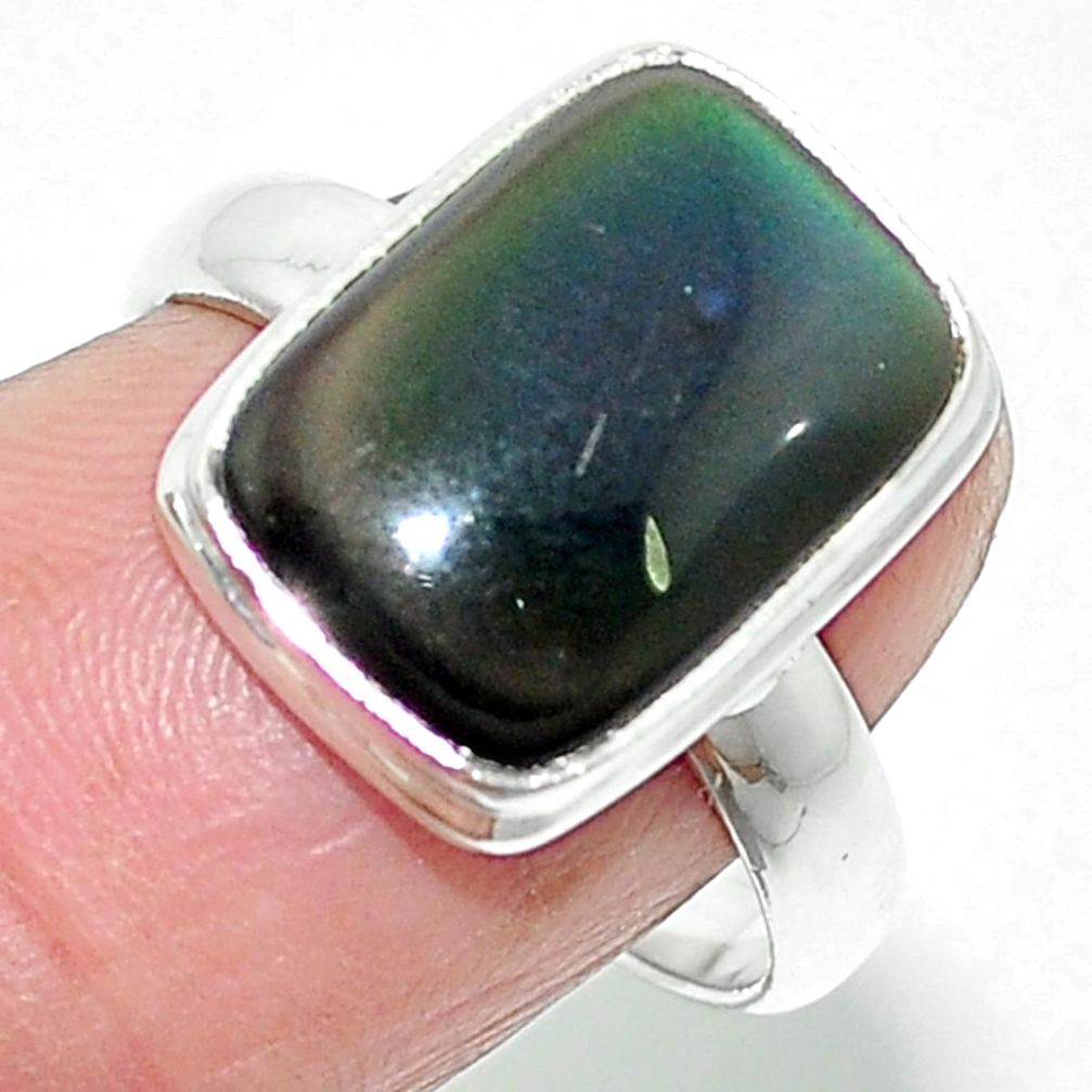 Natural rainbow obsidian eye 925 sterling silver ring size 7 m62263