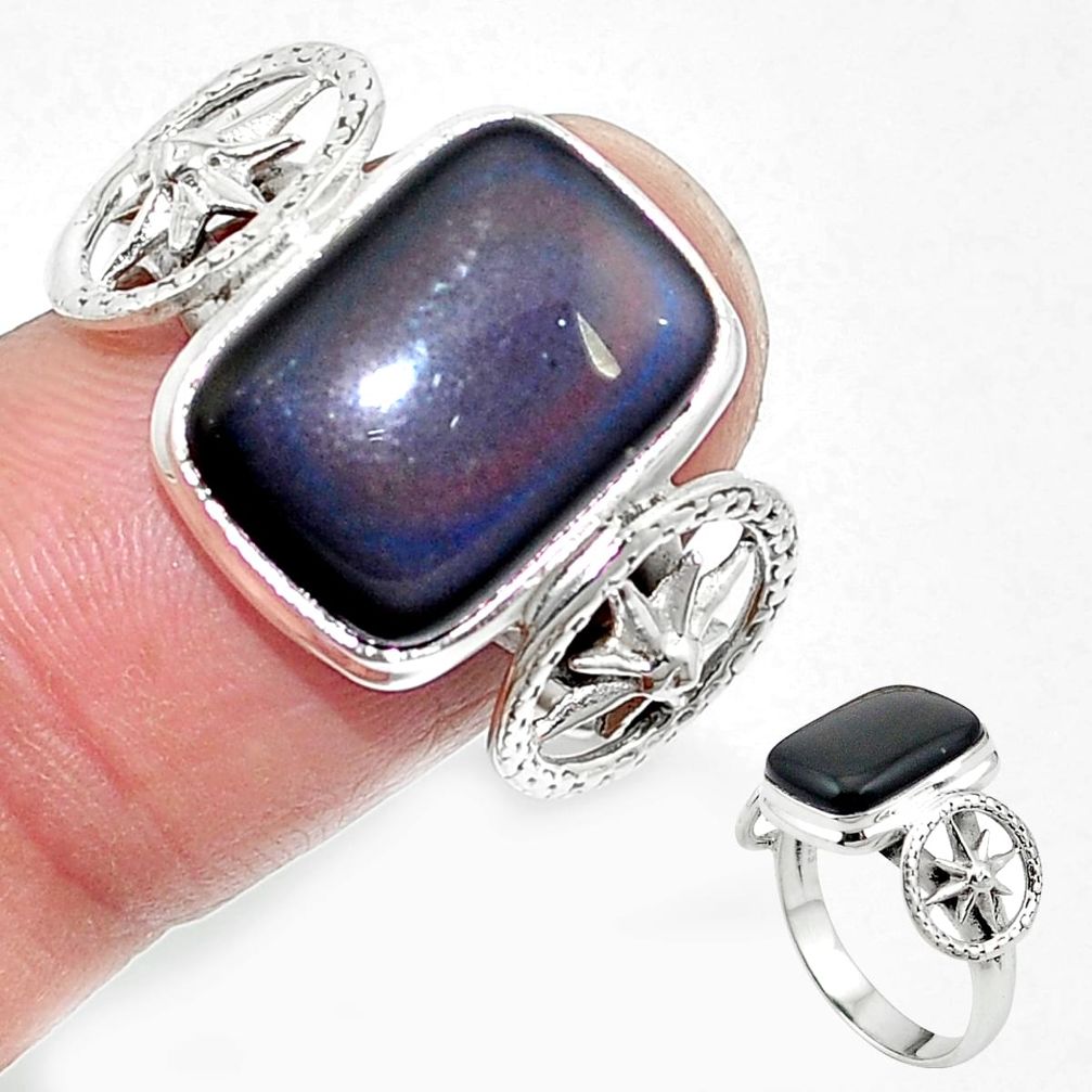 Natural rainbow obsidian eye 925 sterling silver ring size 8 m62275