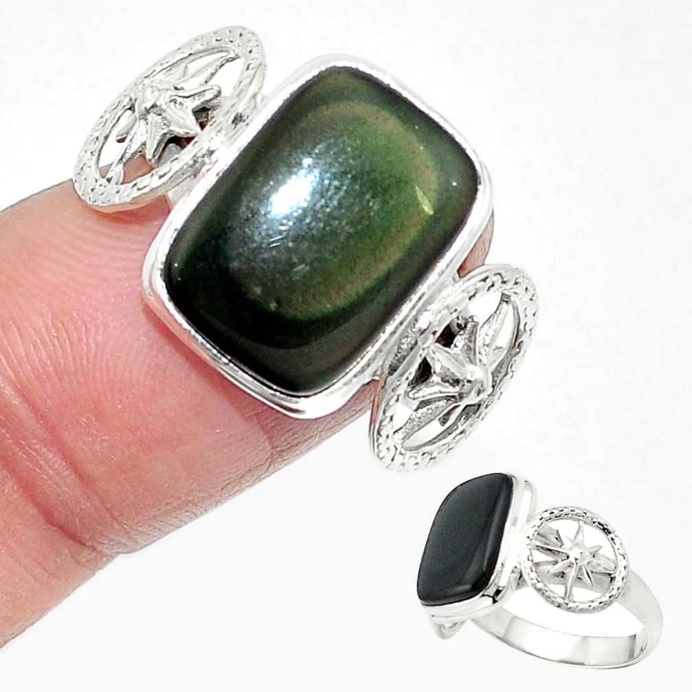 925 sterling silver natural rainbow obsidian eye ring jewelry size 8 m62280