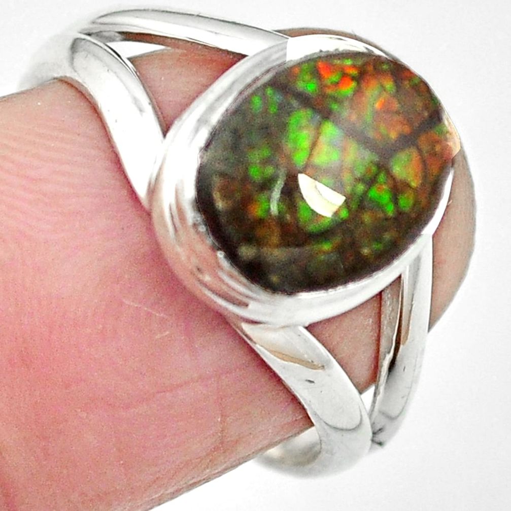 Natural multi color ammolite (canadian) 925 silver ring size 7 m62802