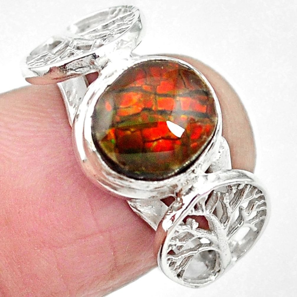 Natural multi color ammolite (canadian) 925 silver ring size 6.5 m62810