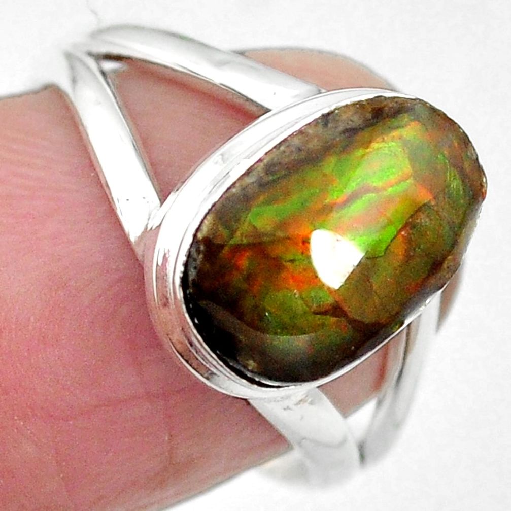 Natural multi color ammolite (canadian) 925 silver ring size 6 m62815