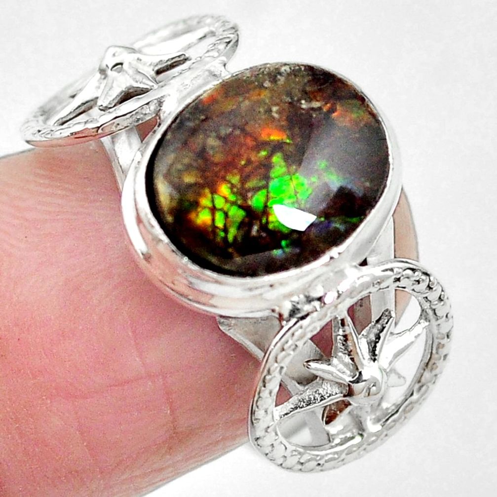 Natural multi color ammolite (canadian) 925 silver ring size 7 m62818