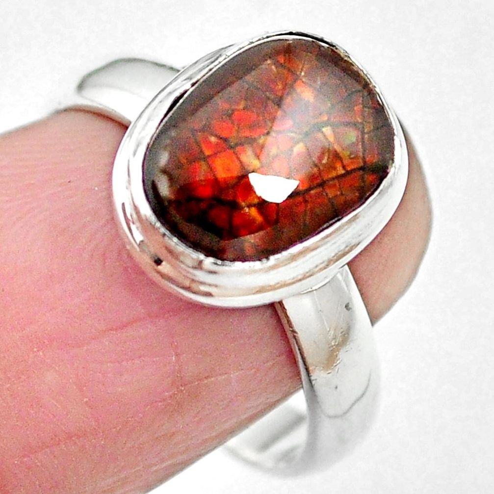 Natural multi color ammolite (canadian) 925 silver ring size 10.5 m62827