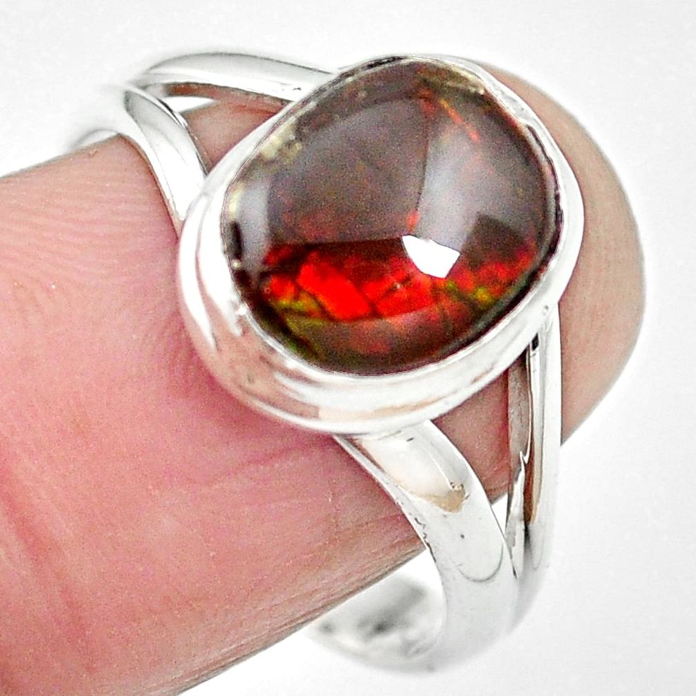 Natural multi color ammolite (canadian) 925 silver ring size 8.5 m62830