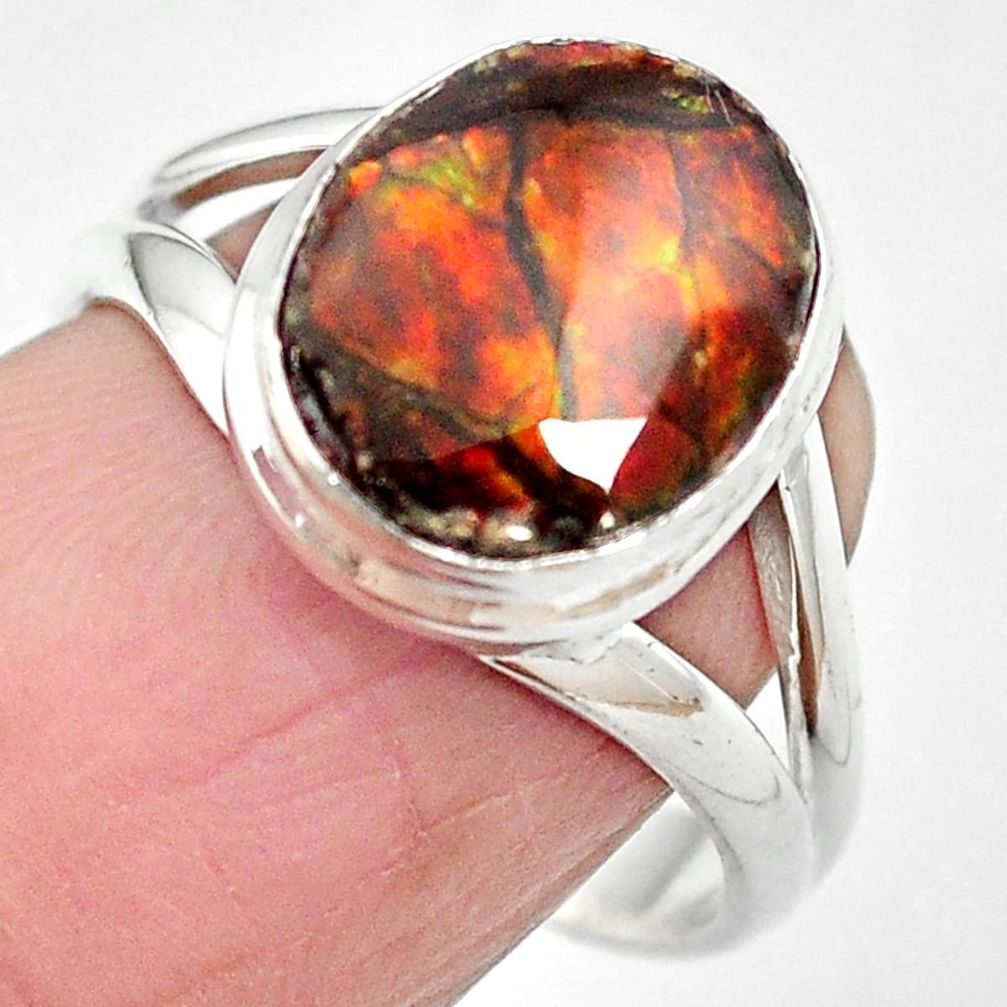 Natural multi color ammolite (canadian) 925 silver ring size 6.5 m62833