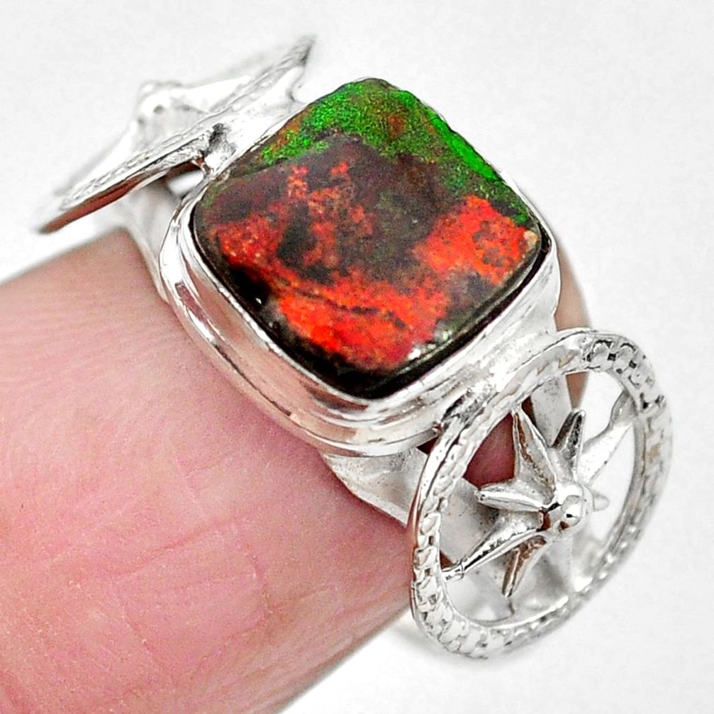 925 silver natural multi color ammolite (canadian) ring size 7 m62835