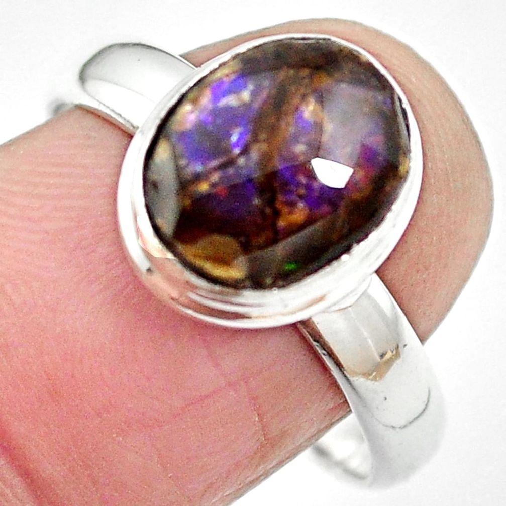 Natural multi color ammolite (canadian) 925 silver ring size 8 m62839