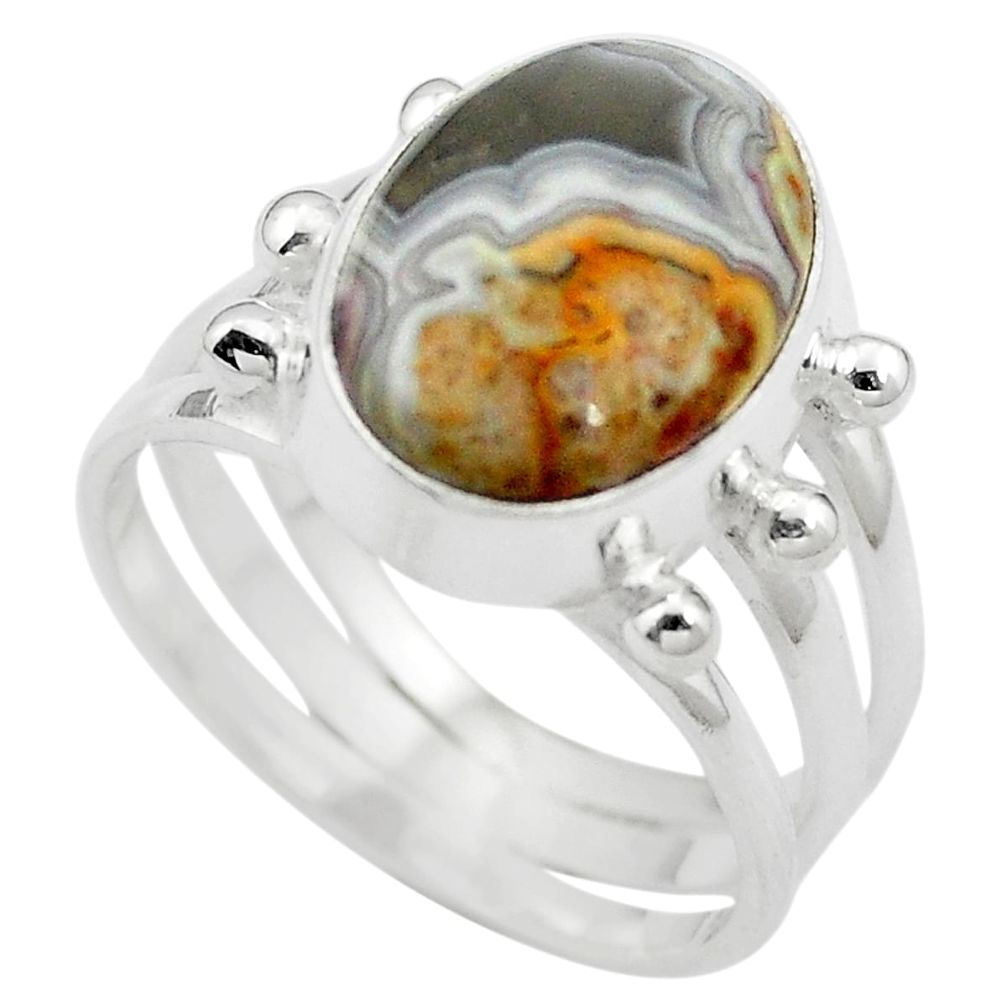 Natural multi color mexican laguna lace agate 925 silver ring size 7 m63089