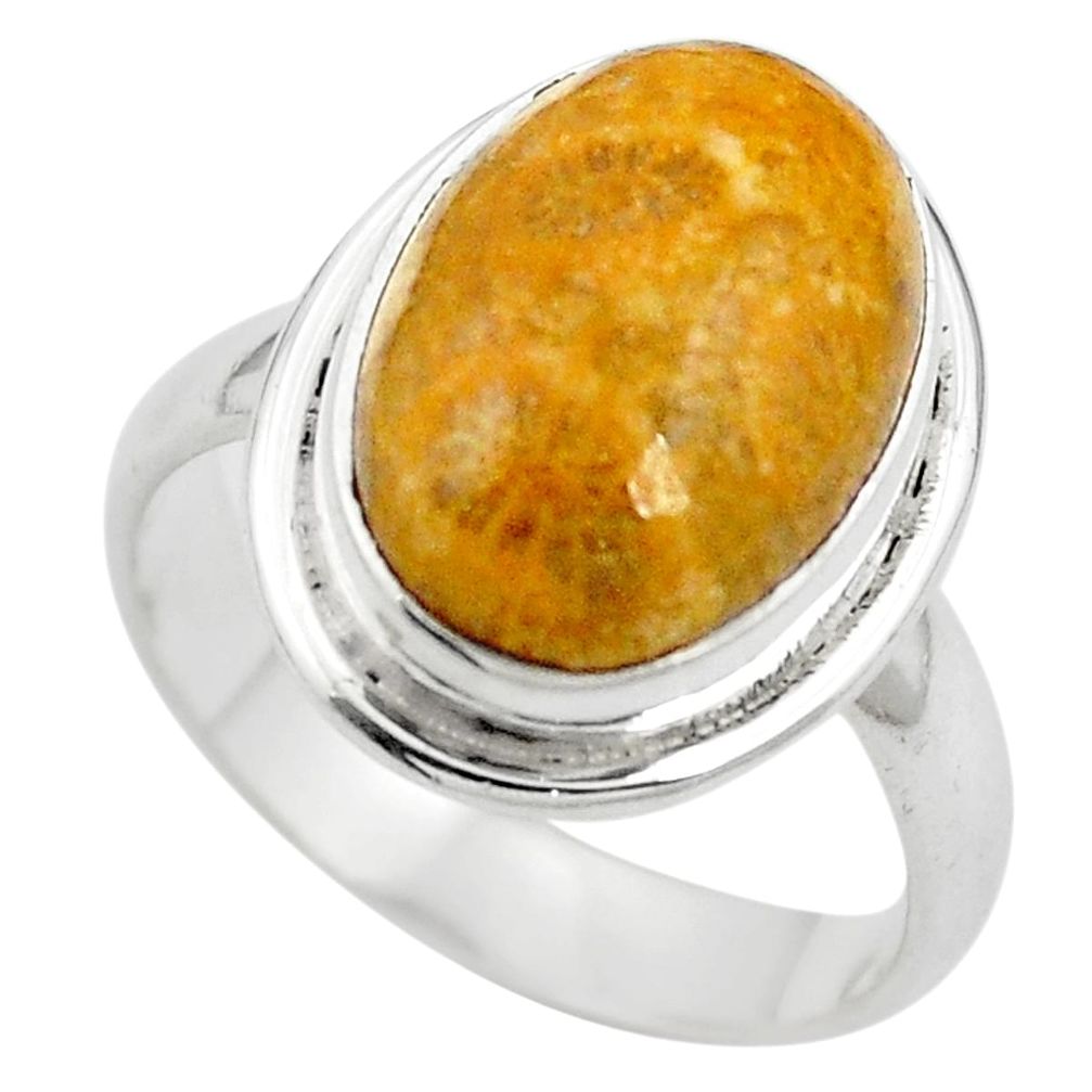 925 silver natural fossil coral (agatized) petoskey stone ring size 6.5 m63110