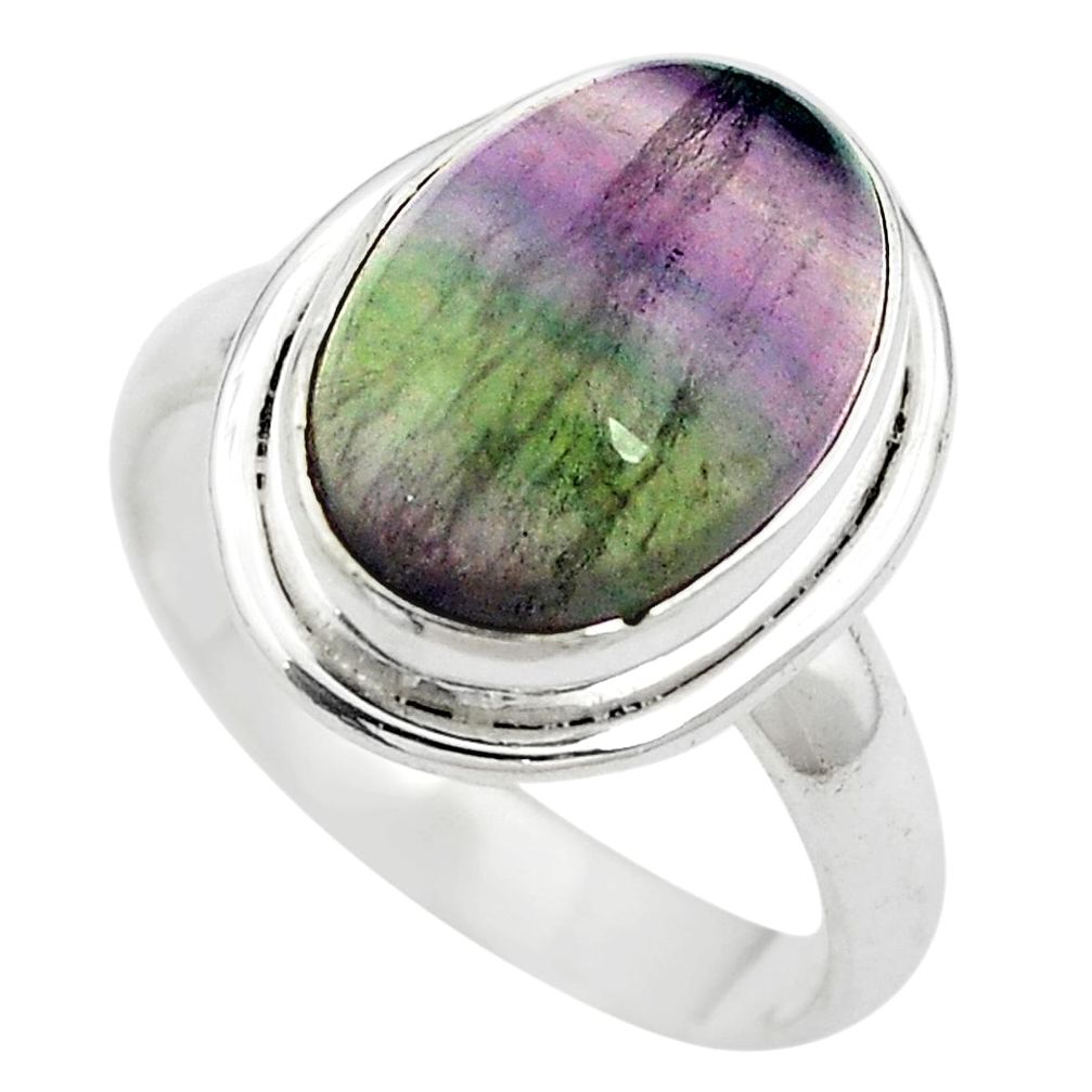 Natural multi color fluorite 925 sterling silver ring size 7 m63116