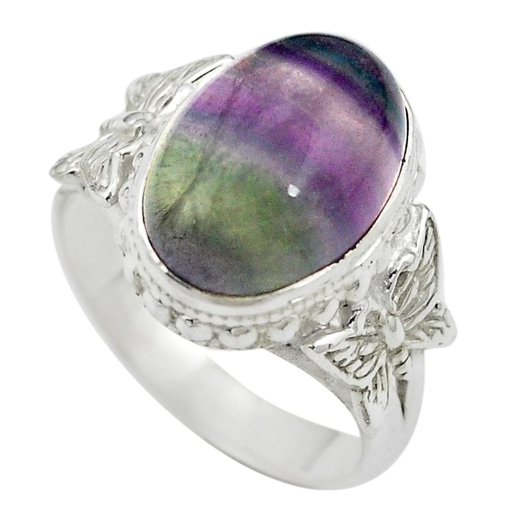 Natural multi color fluorite 925 silver butterfly ring size 7.5 m63117