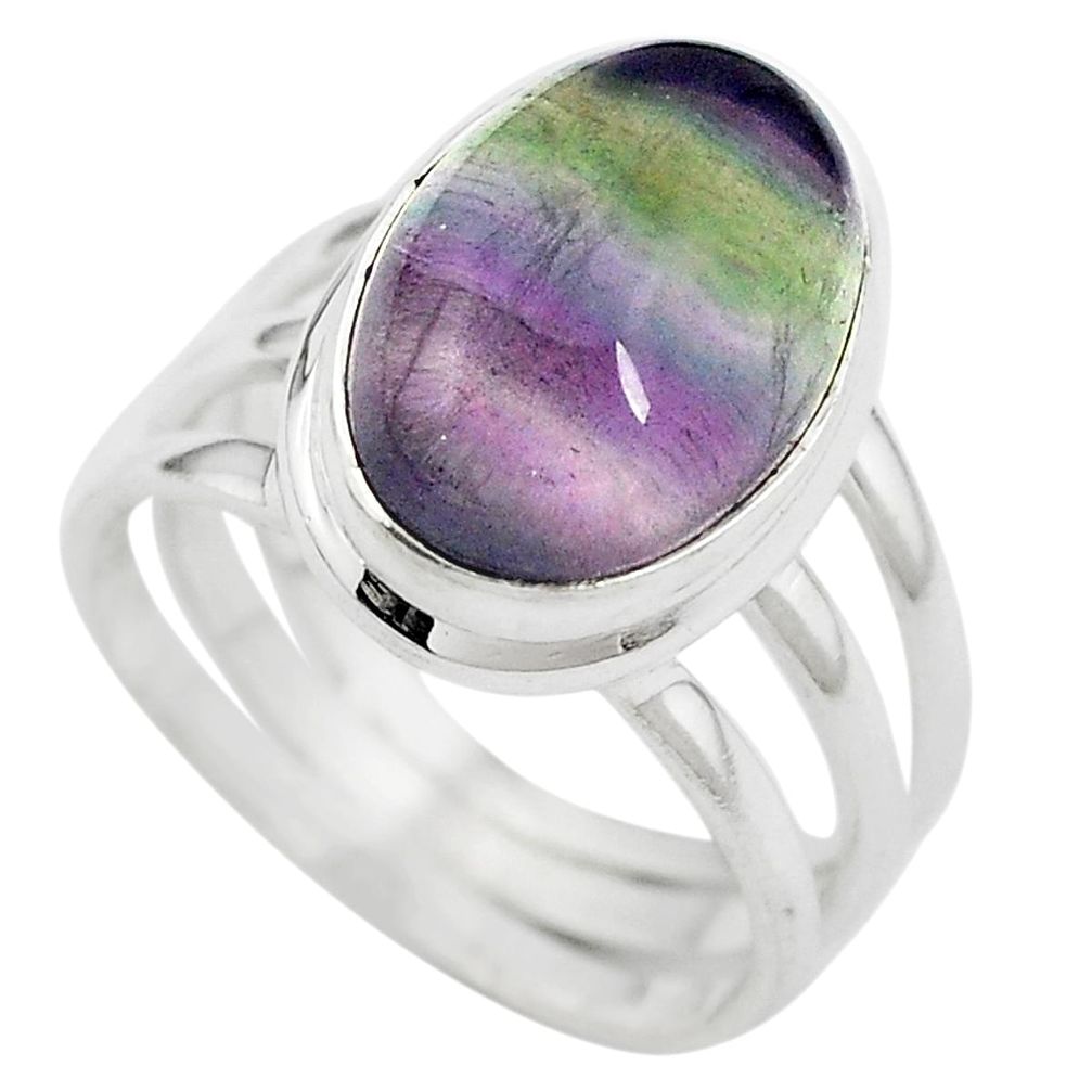 Natural multi color fluorite 925 sterling silver ring size 6.5 m63119