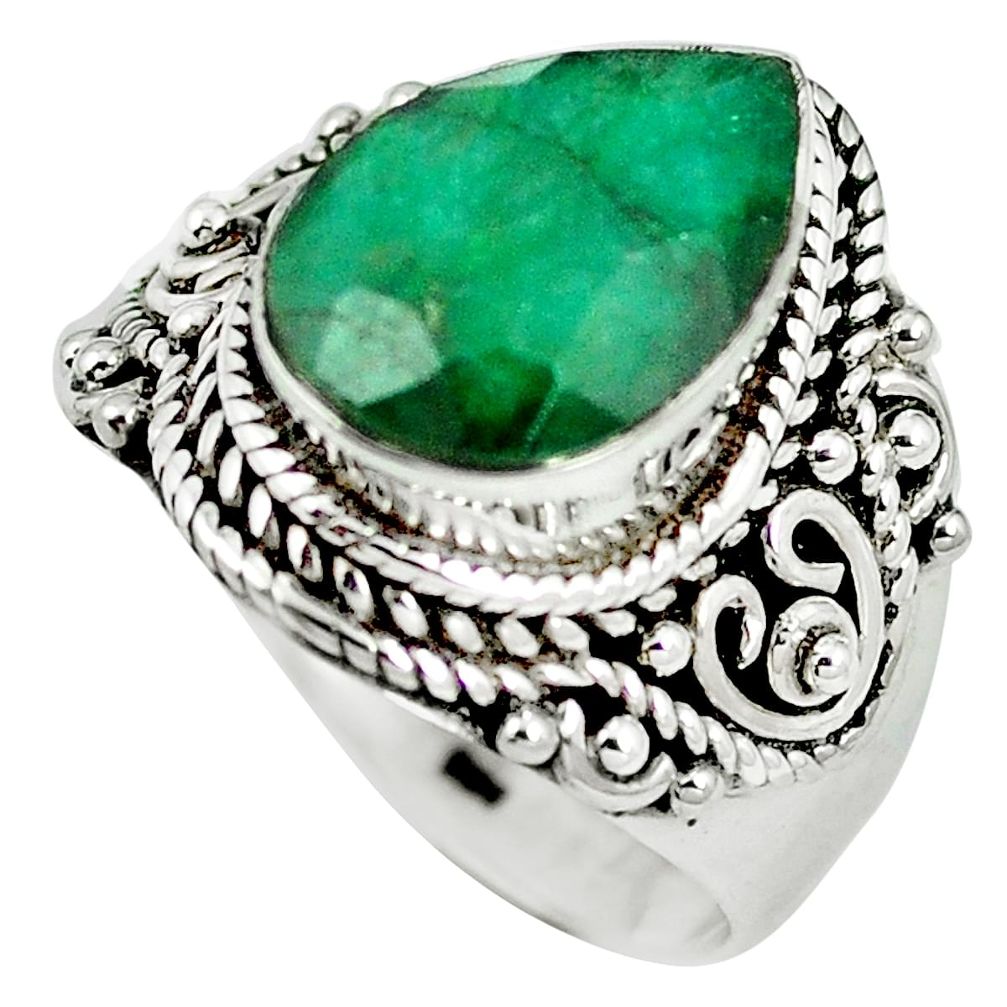 Natural green emerald 925 sterling silver ring jewelry size 7.5 m63145