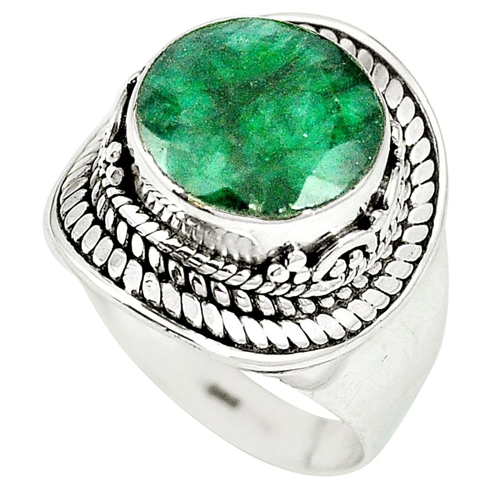 925 sterling silver natural green emerald round ring jewelry size 8 m63148