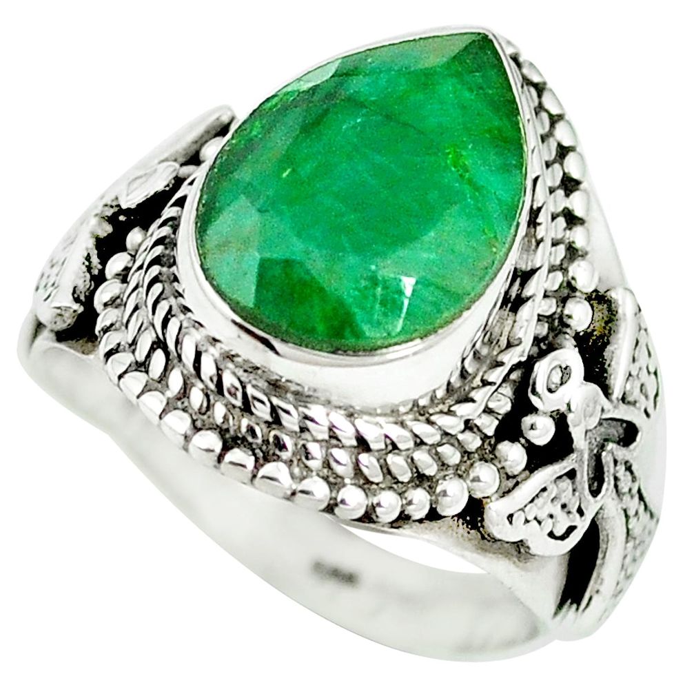 925 sterling silver natural green emerald pear shape ring jewelry size 7 m63150