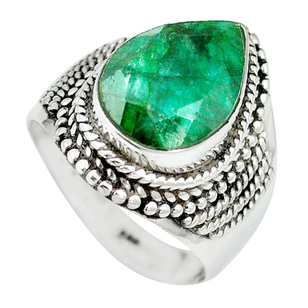 Natural green emerald 925 sterling silver ring jewelry size 6.5 m63156