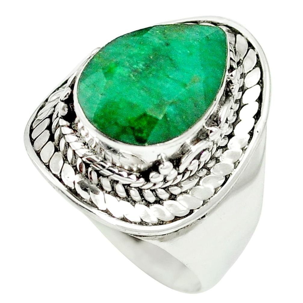 Natural green emerald 925 sterling silver ring jewelry size 8.5 m63157