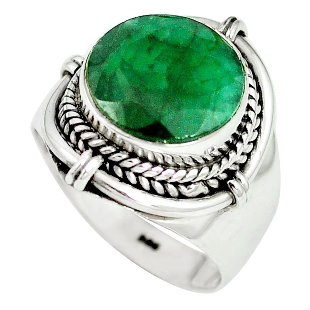 925 sterling silver natural green emerald round ring jewelry size 6.5 m63159