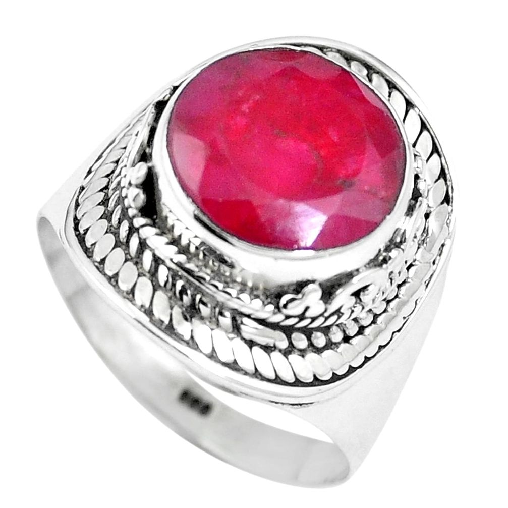 925 sterling silver natural red ruby round ring jewelry size 8.5 m63161