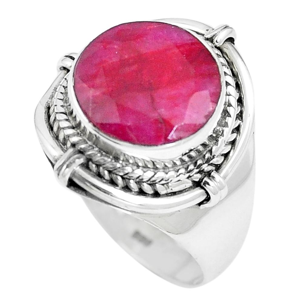 Natural red ruby round 925 sterling silver ring jewelry size 8.5 m63163