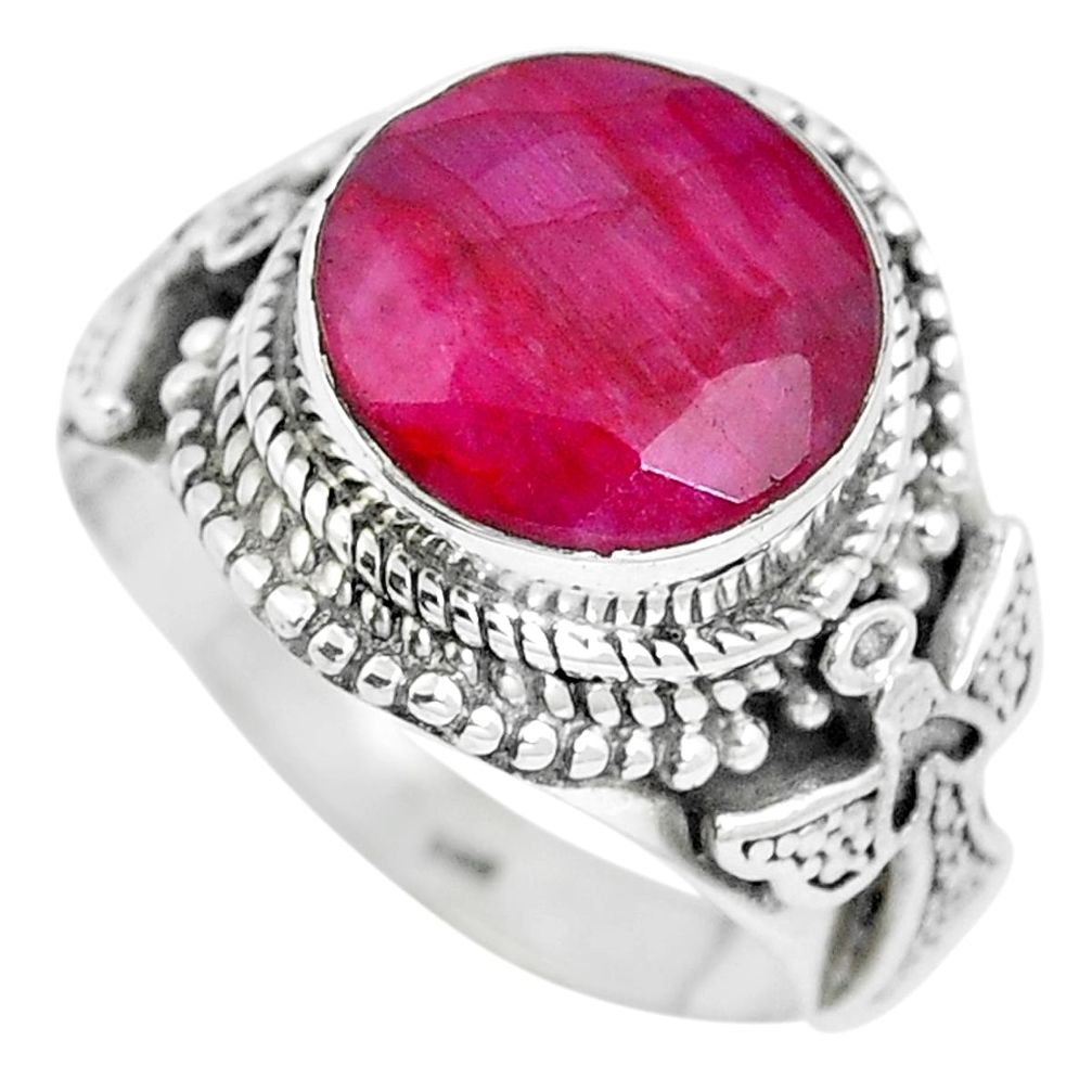 925 sterling silver natural red ruby round ring jewelry size 8 m63166