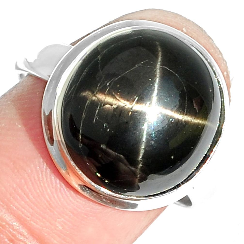 11.56cts natural black star 925 sterling silver ring jewelry size 8 m63261