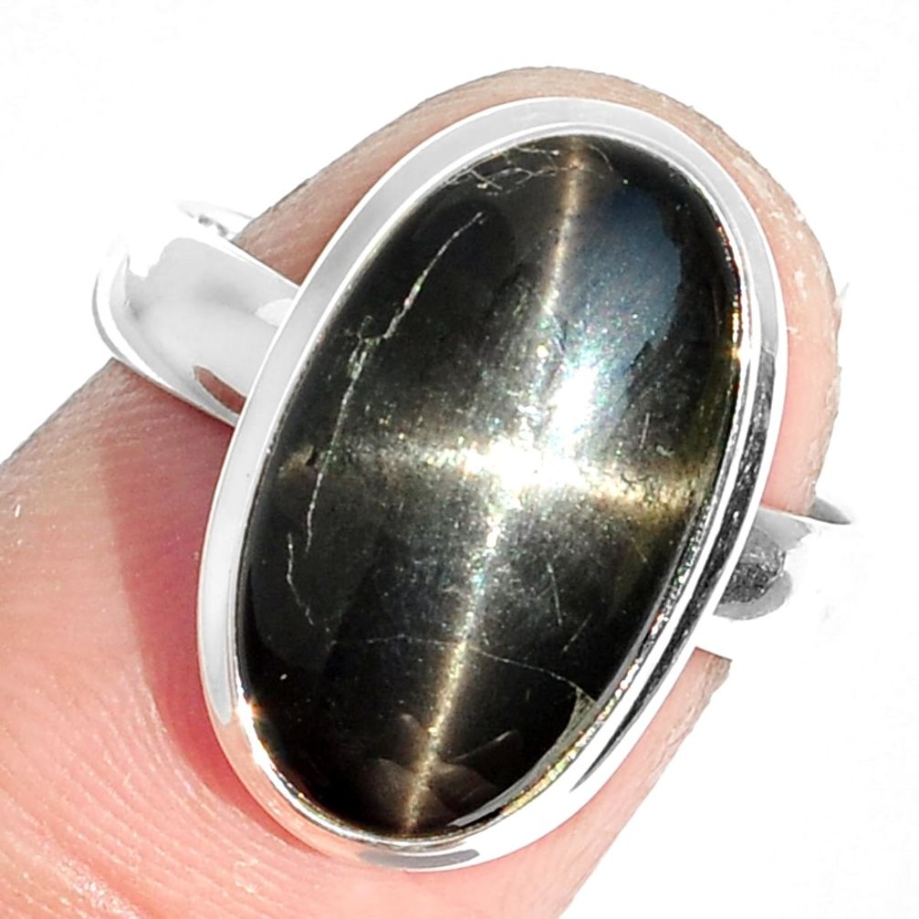 7.01cts natural black star 925 sterling silver ring jewelry size 6.5 m63264