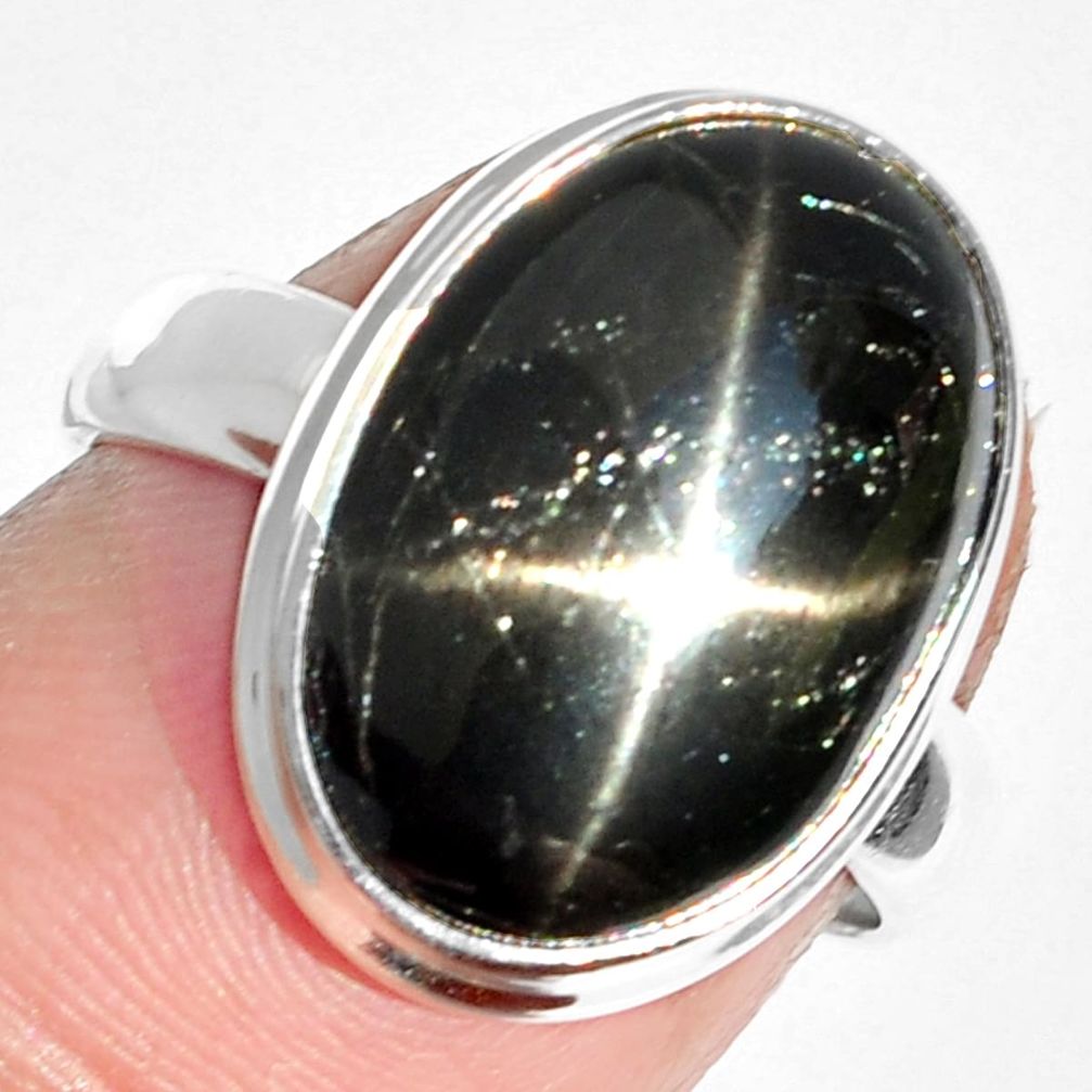 8.13cts natural black star 925 sterling silver ring jewelry size 6 m63275