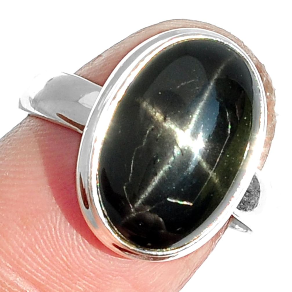 7.31cts natural black star 925 sterling silver ring jewelry size 8 m63282