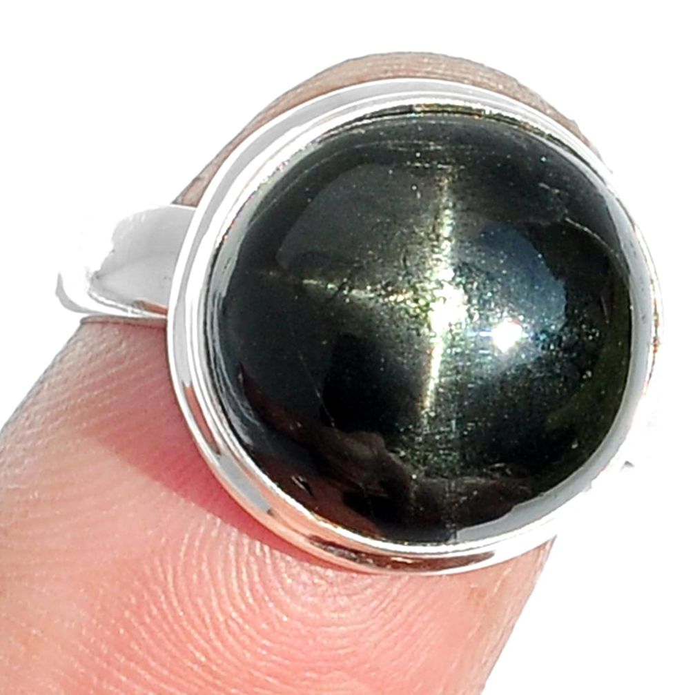 9.65cts natural black star 925 sterling silver ring jewelry size 6.5 m63283