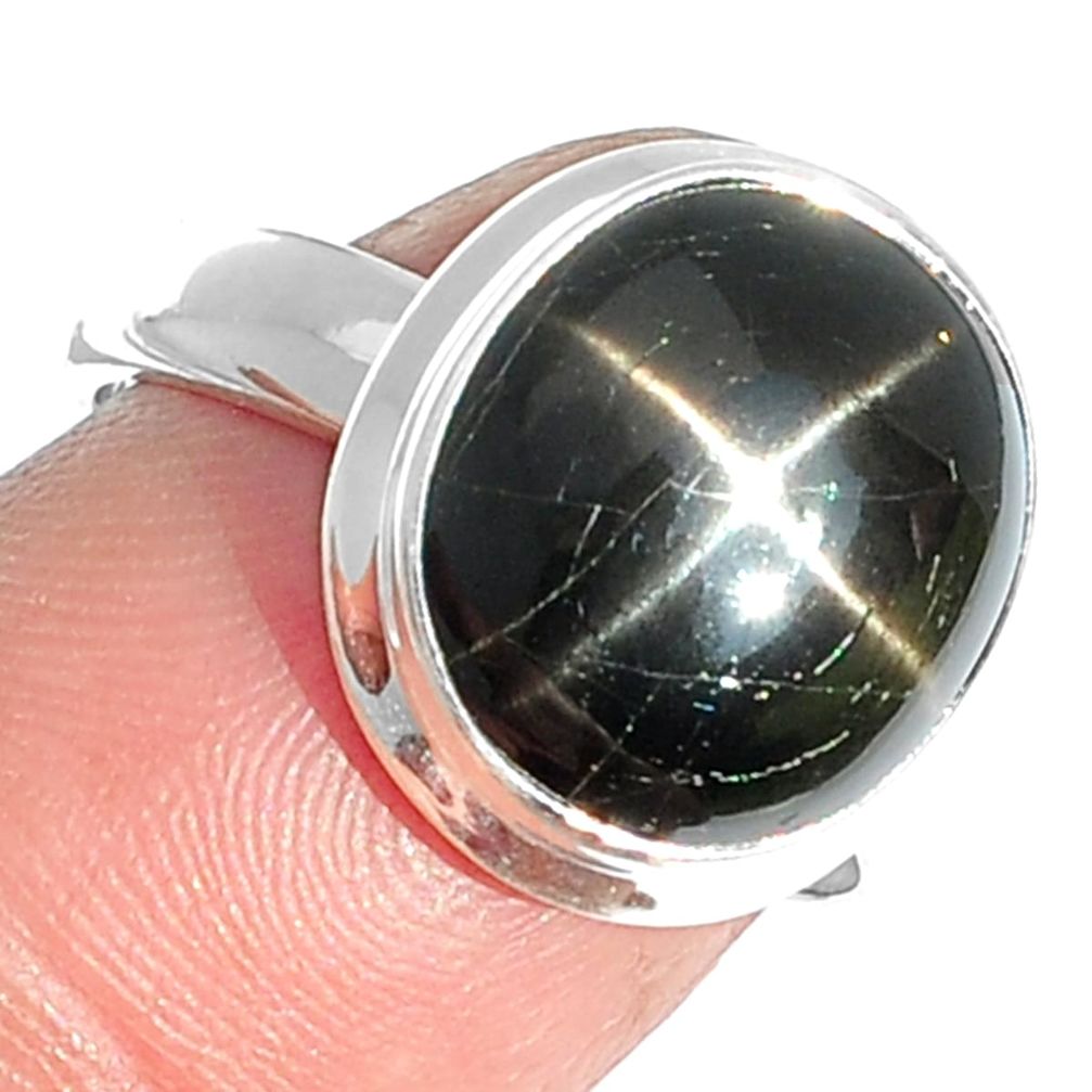 7.06cts natural black star 925 sterling silver ring jewelry size 7 m63285