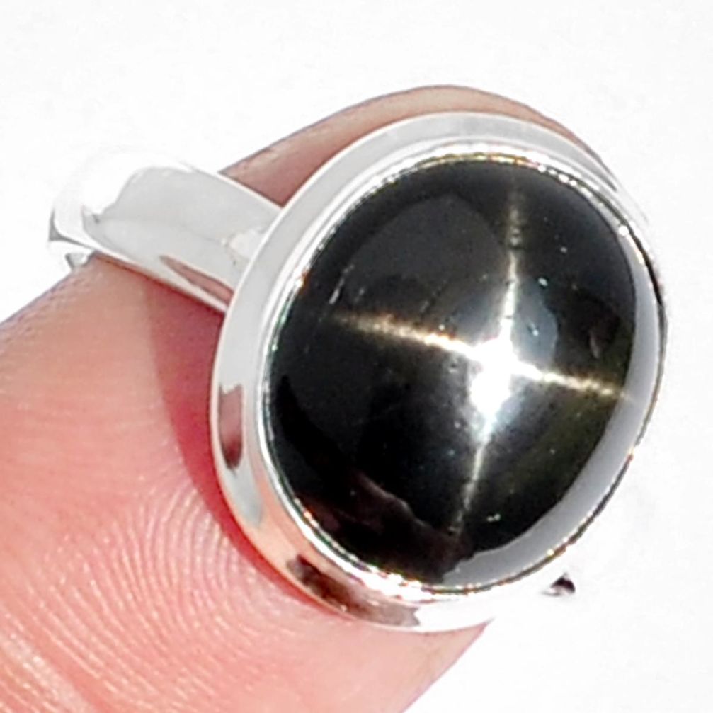 6.78cts natural black star 925 sterling silver ring jewelry size 8 m63292