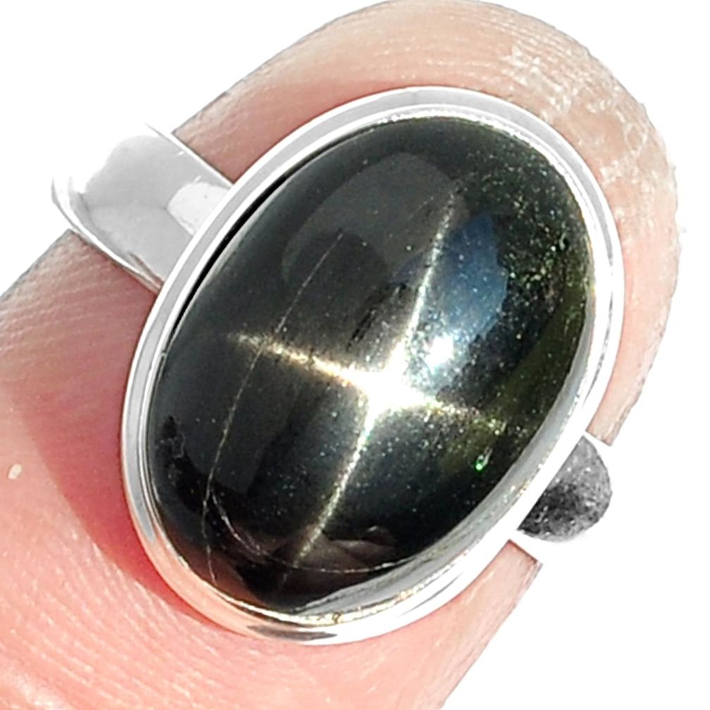 6.23cts natural black star 925 sterling silver ring jewelry size 7 m63293