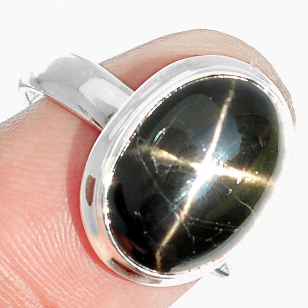 6.58cts natural black star 925 sterling silver ring jewelry size 8 m63298